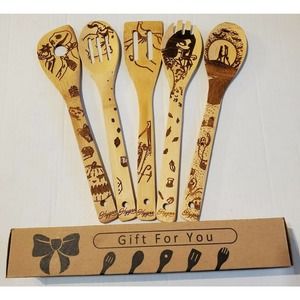 Nightmare Before Christmas Bamboo Cooking Utensil 5 Pc Set Kitchen Slotted Spoon